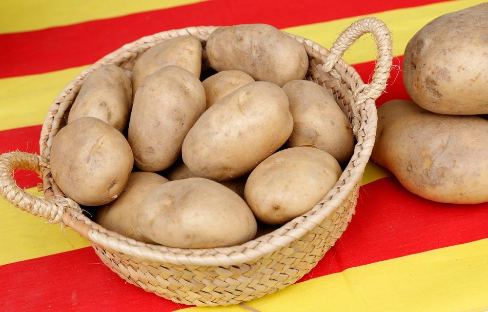 Cistella amb patates de Prades acompanyades per la senyera