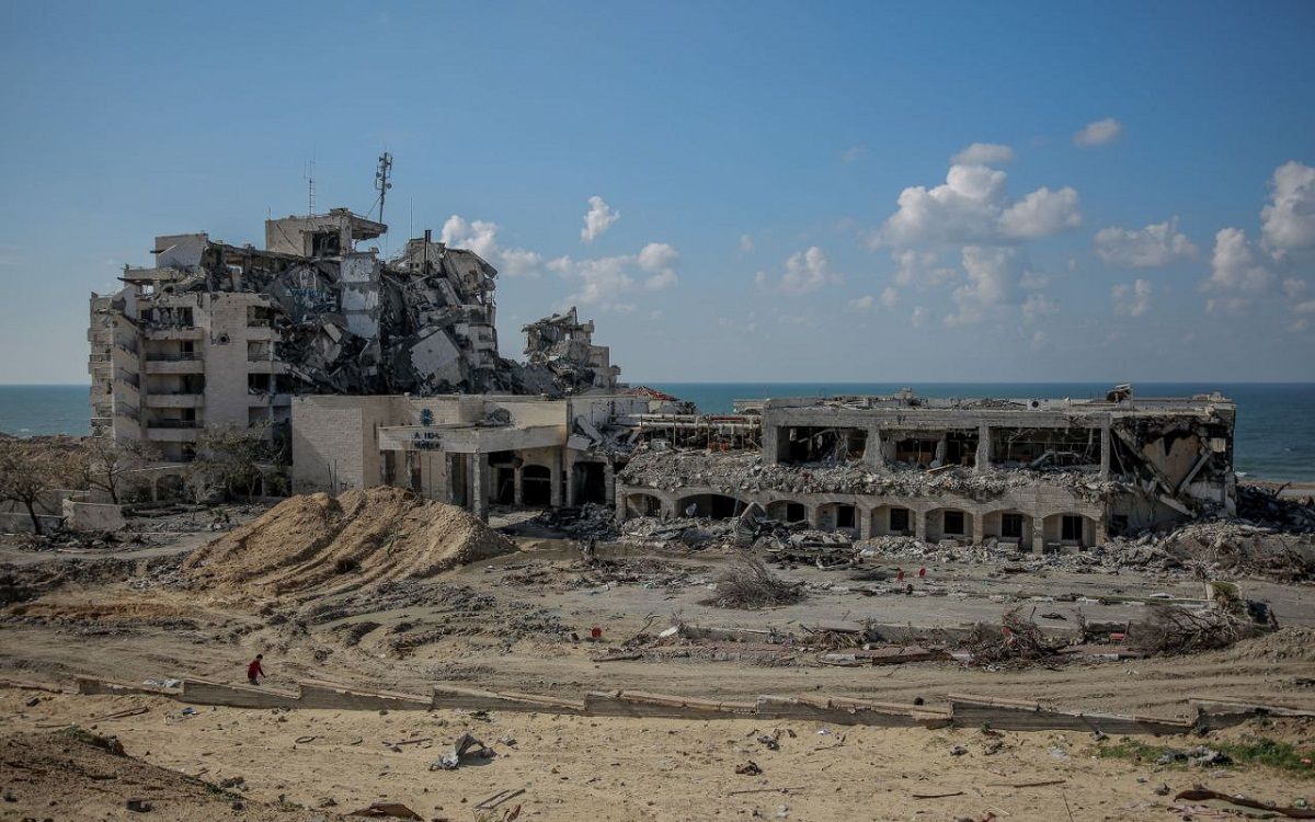 L'hotel Al Mashtal de Gaza, totalment destrossat per un bombardeig israelià