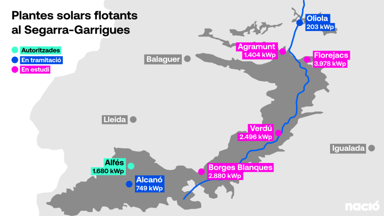 Mapa de plantes solars flotants del canal Segarra-Garrigues