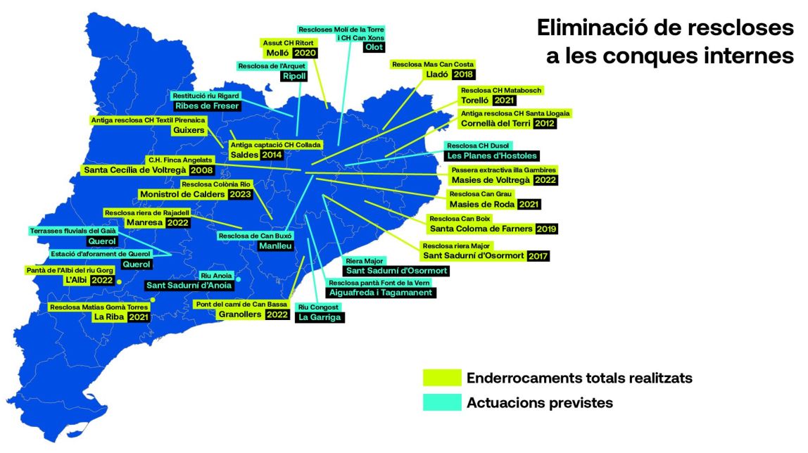 Mapa de l'eliminació de rescloses a les conques internes de Catalunya