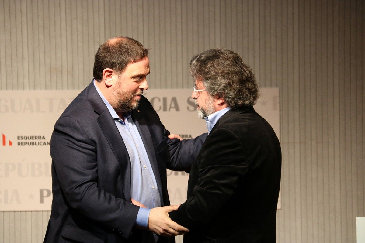 Oriol Junqueras i Antoni Castellà, en un acte organitzat conjuntament per ERC i Demòcrates