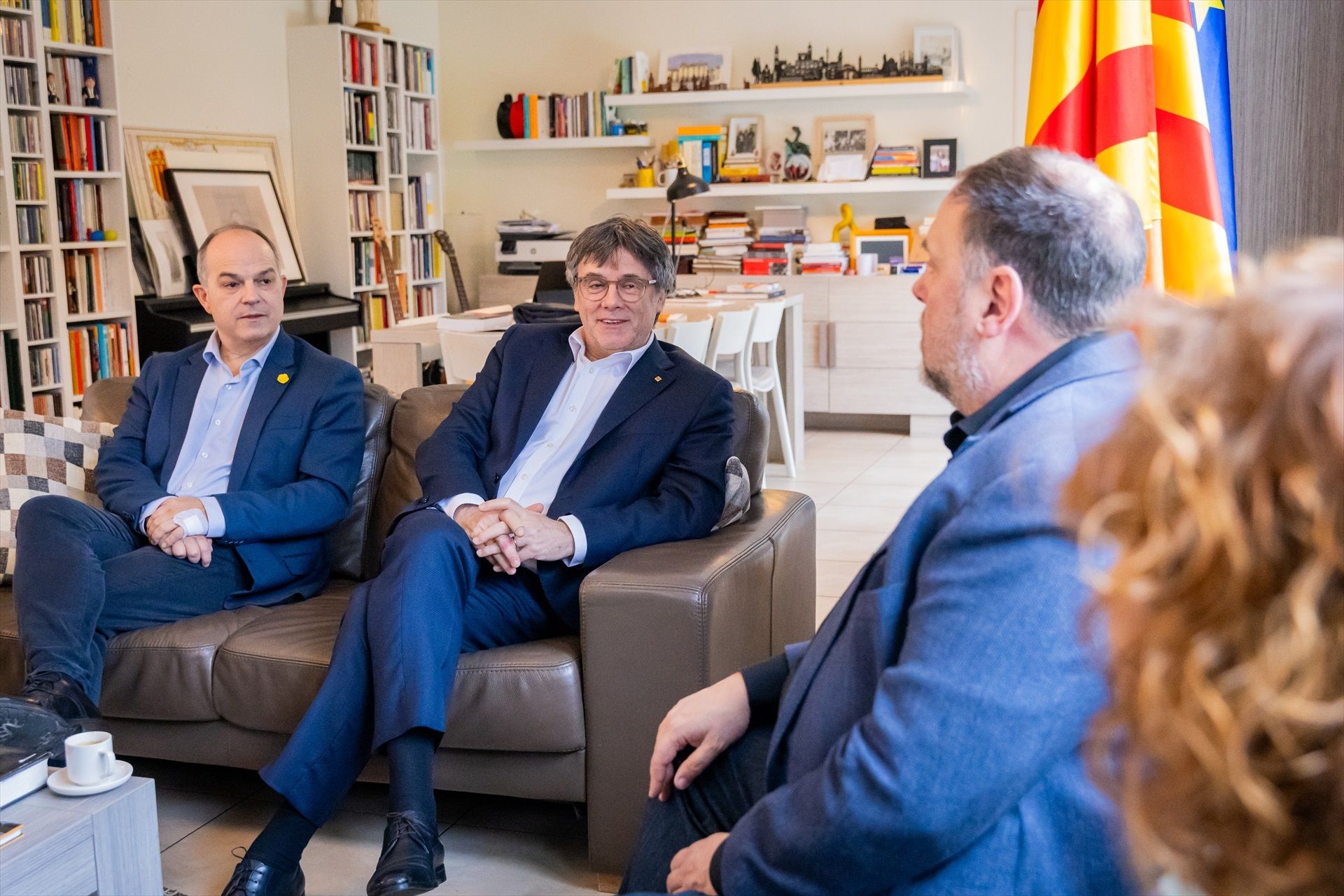 Carles Puigdemont i Oriol Junqueras, en una reunió a Waterloo.