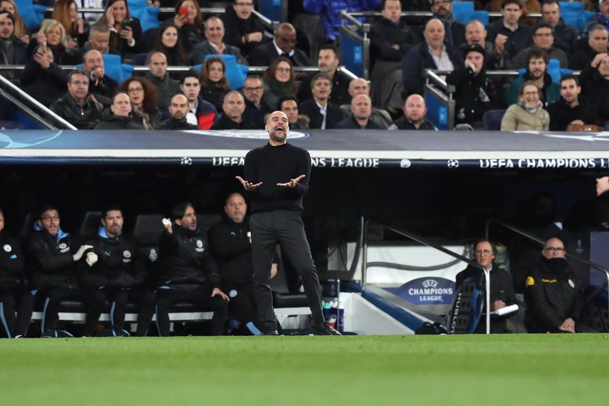 Pep Guardiola, durant un partit del Manchester City al Santiago Bernabéu