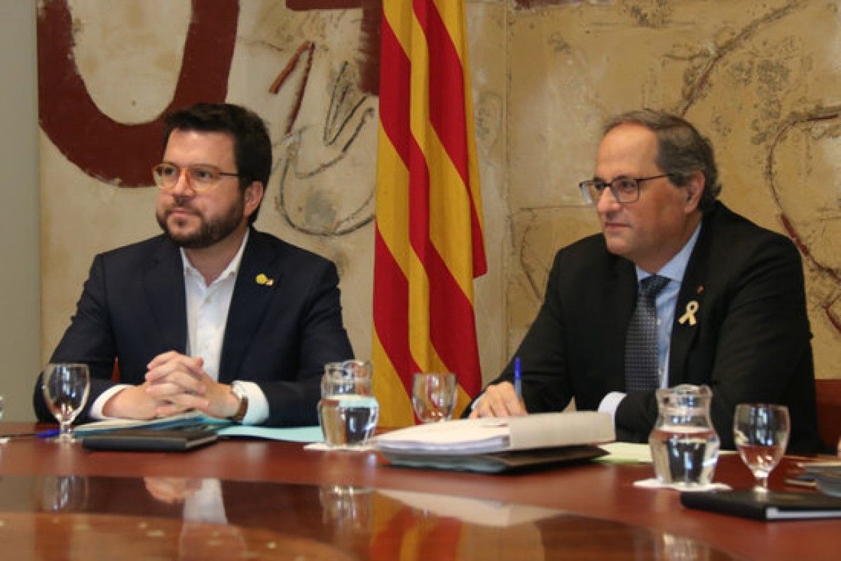 Pere Aragonès i Quim Torra, aquest dimarts a la reunió del Govern.
