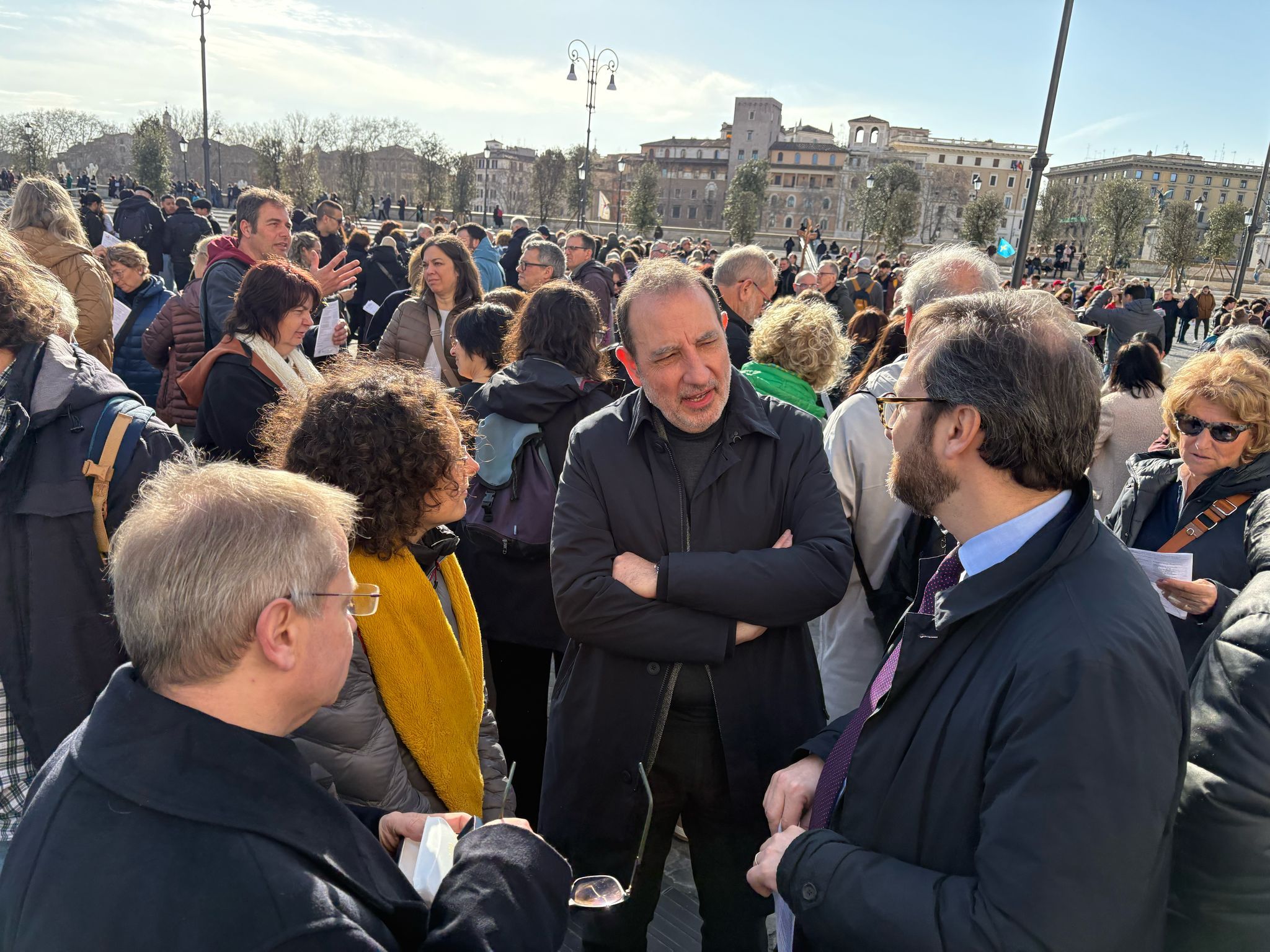 El conseller Ramon Espadaler, amb el director general d'Afers Religiosos, Ramon Bassas, Meritxell Ruiz i Luca Bellizzi, delegat del Govern a Roma.