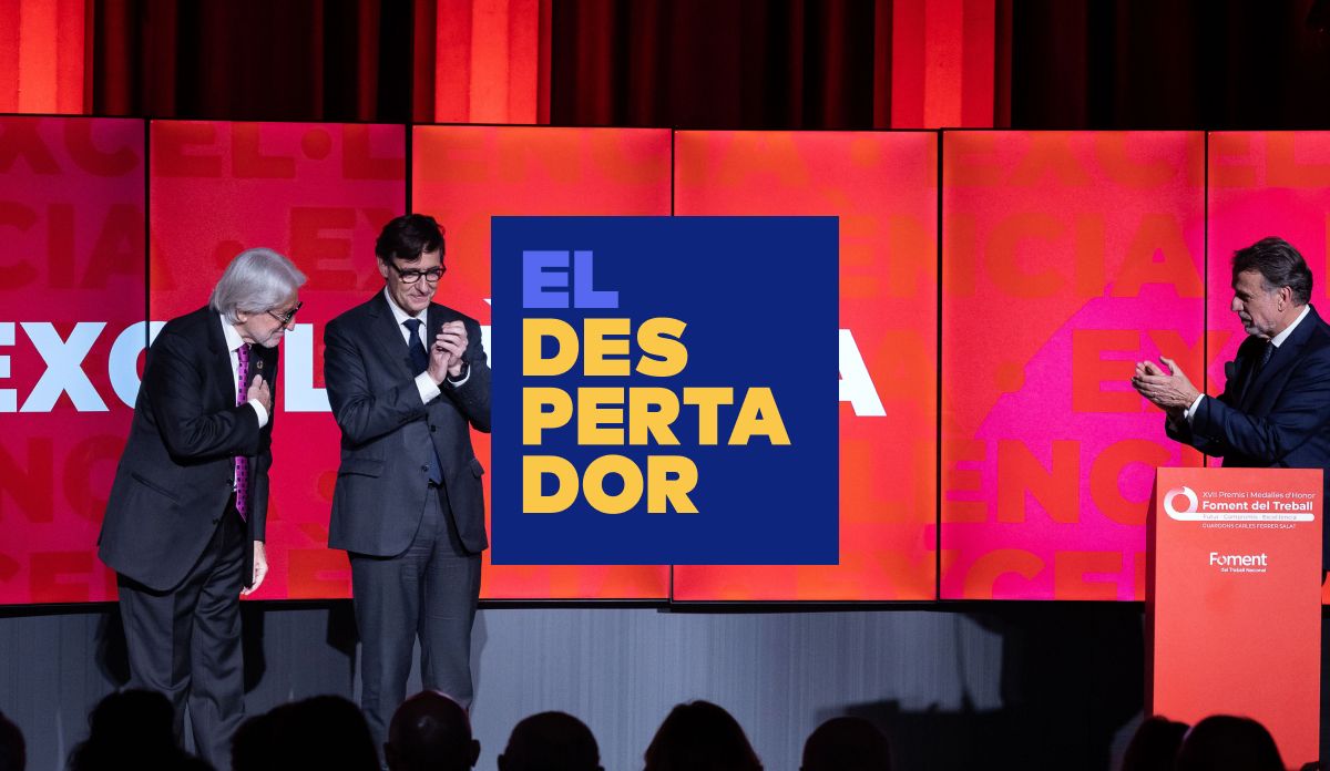 Salvador Illa amb Josep Sánchez Llibre i Josep Creuheras en un acte de la patronal Foment del Treball