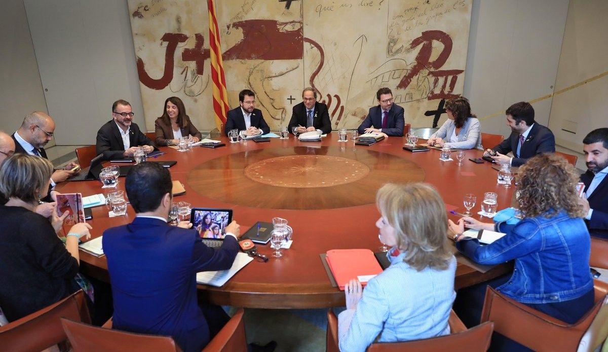 La reunió del Govern d'aquest dimarts, amb Quim Torra i Pere Aragonès al centre.