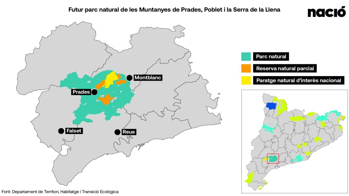 Mapa del futur parc natural de les Muntanyes de Prades