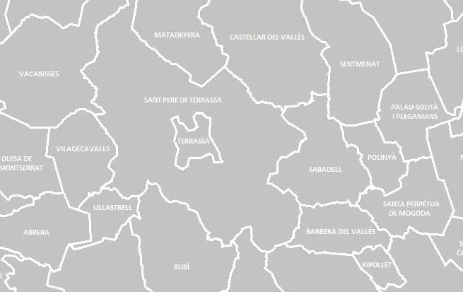 Mapa de Terrassa amb la divisió de l'antic poble de Sant Pere