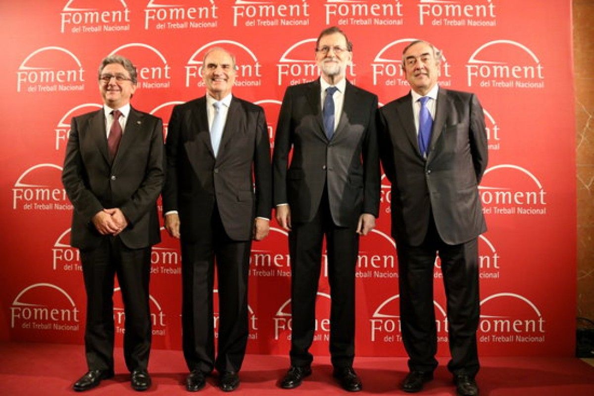 Mariano Rajoy, flanquejat per Enric Millo, Gay de Montellà i Joan Rosell.