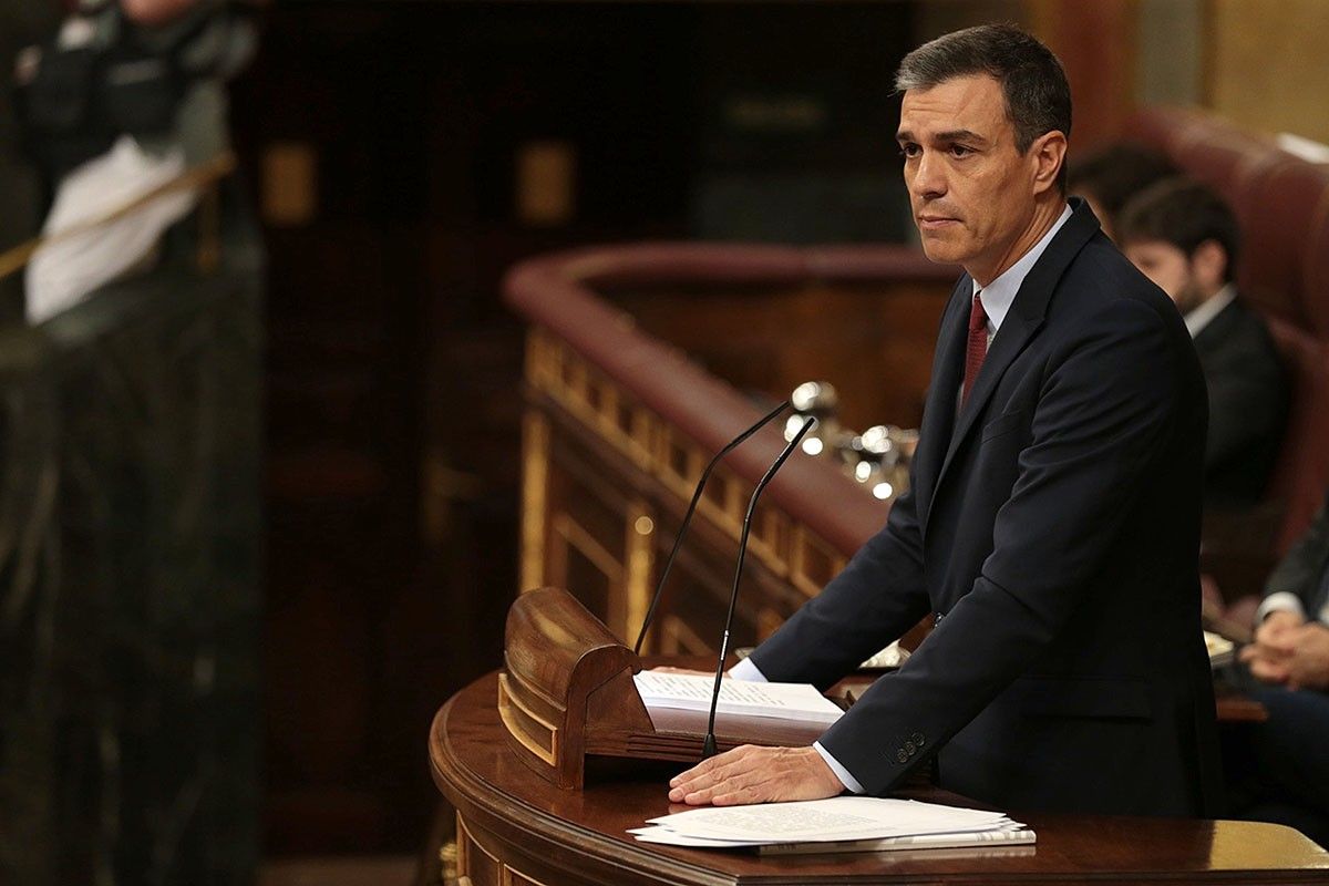 El líder del PSOE i candidat a tornar a ser investit president del govern espanyol, Pedro Sánchez, al Congrés durant el debat d'investidura