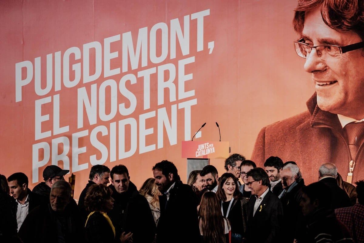 La imatge de Carles Puigdemont, en l'acte d'inici de campanya de Junts per Catalunya