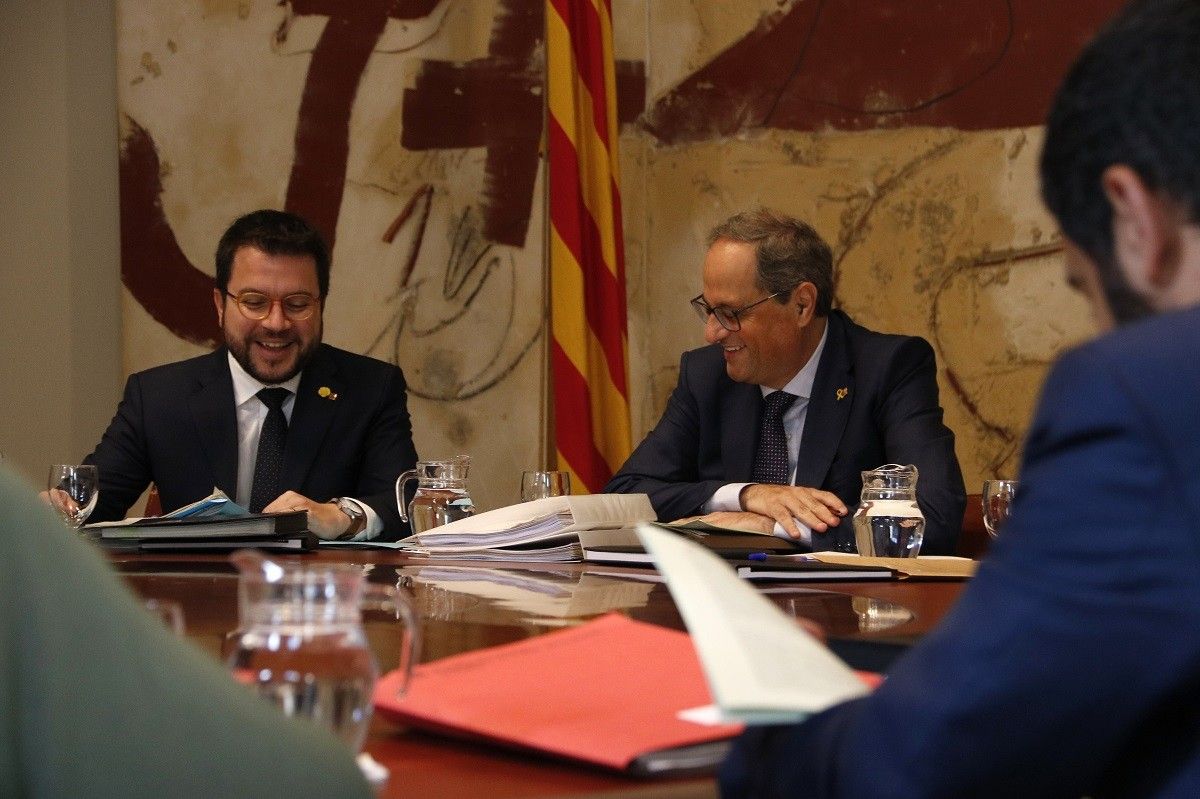 Quim Torra i Pere Aragonès, aquest dimarts en la reunió de Govern de l'1 d'agost