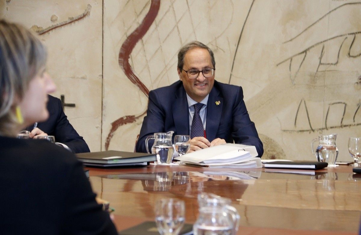 El president de la Generalitat, Quim Torra, en l'última reunió del Govern abans de les vacances