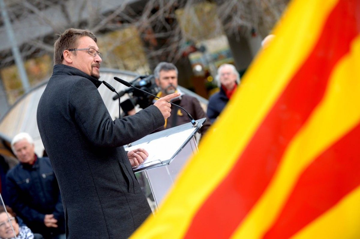 El cap de llista dels comuns, Xavier Domènech, en un míting a Girona