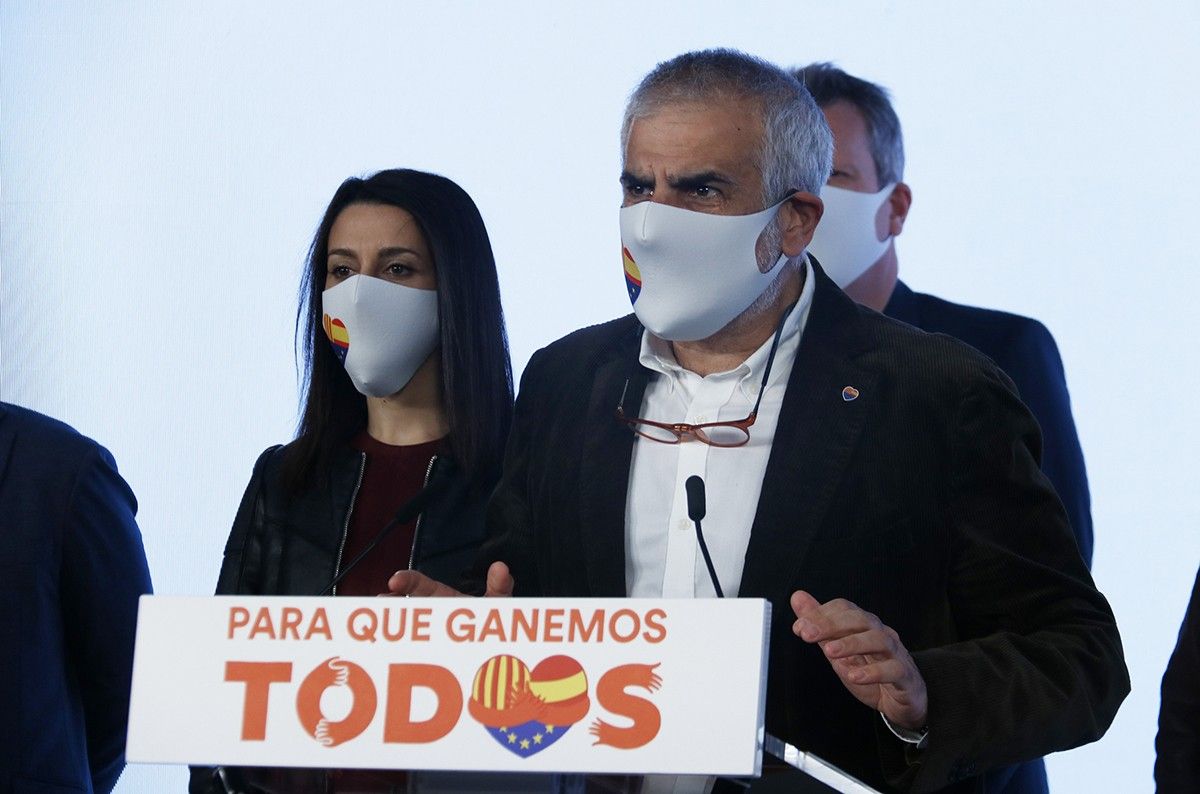 Carlos Carrizosa i Inés Arrimadas, la nit electoral del 14-F.