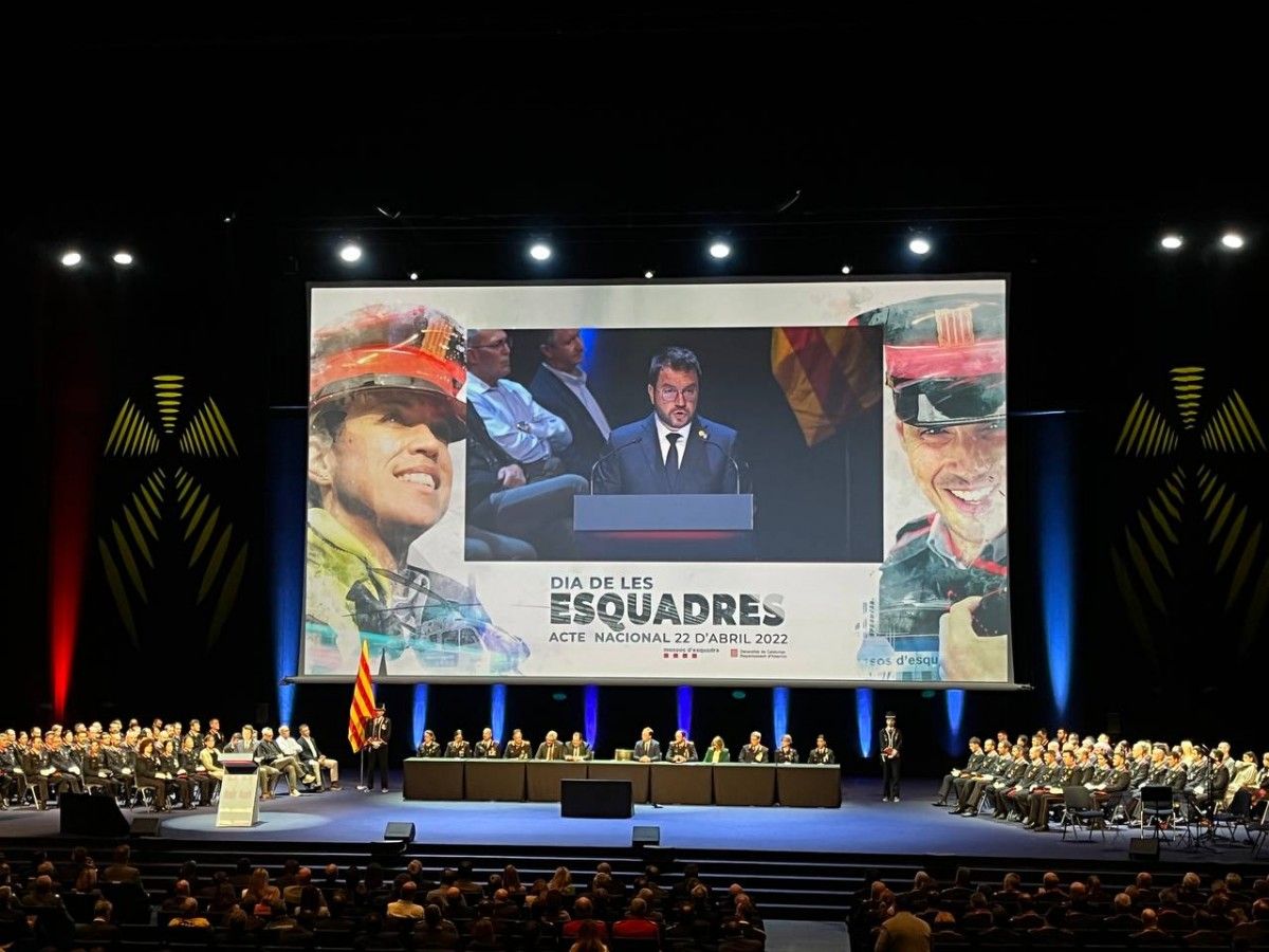 El president de la Generalitat, Pere Aragonès, en la seva intervenció al Dia de les Esquadres