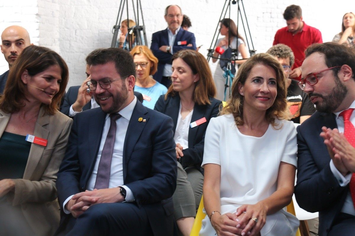 El president Pere Aragonès i la ministra Raquel Sánchez, a la inauguració de les oficines de Google