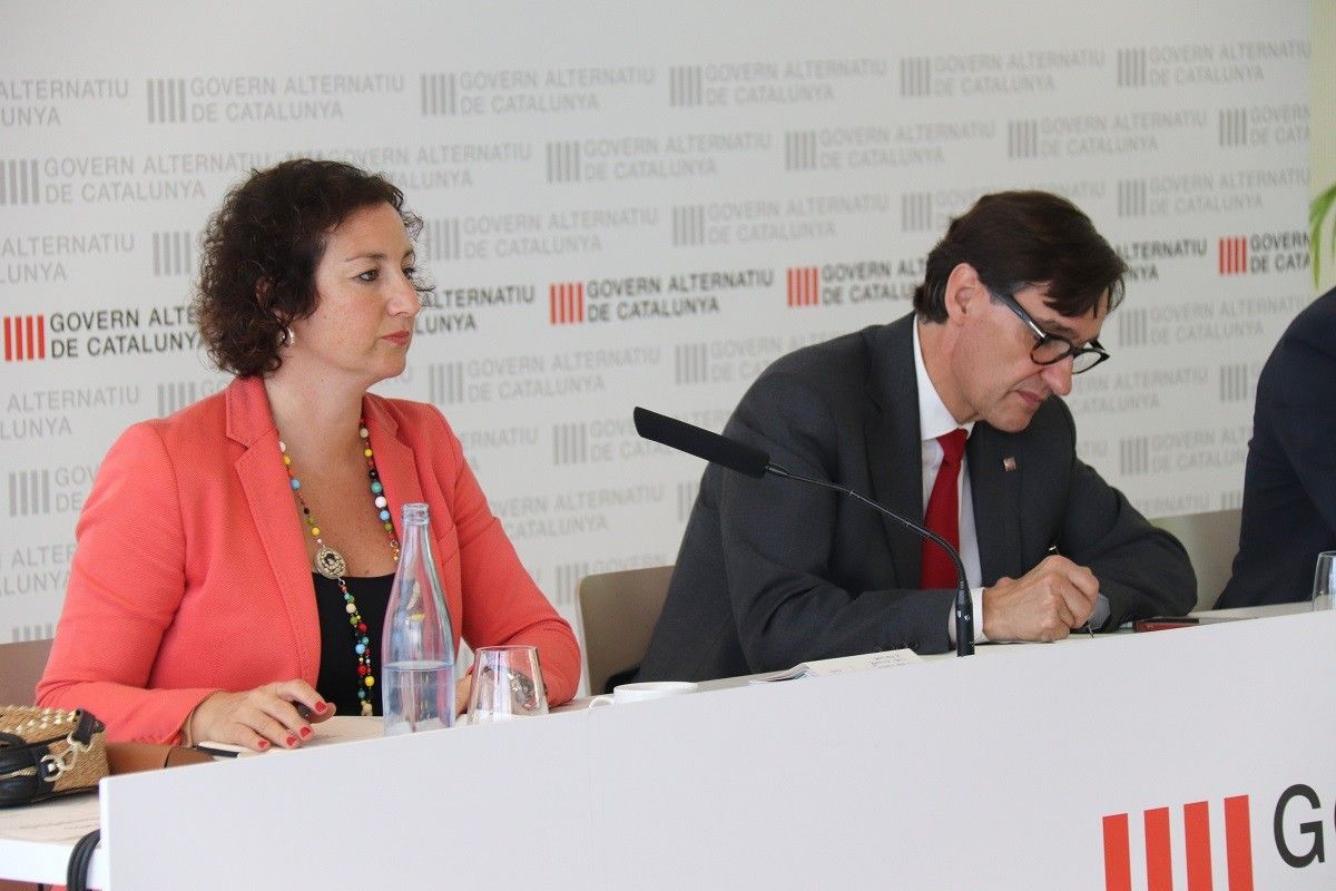 Salvador Illa i Alícia Romero, en una reunió de treball del partit