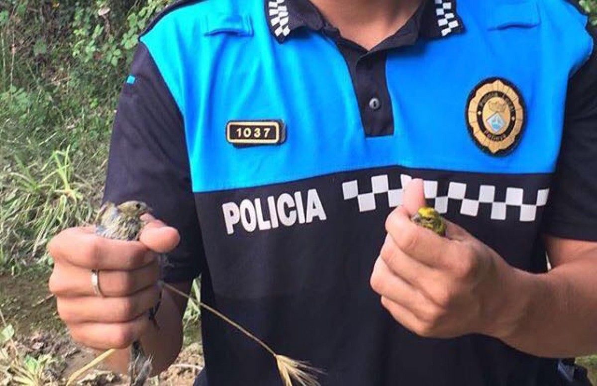 Un agent de la Policia Local amb els ocells