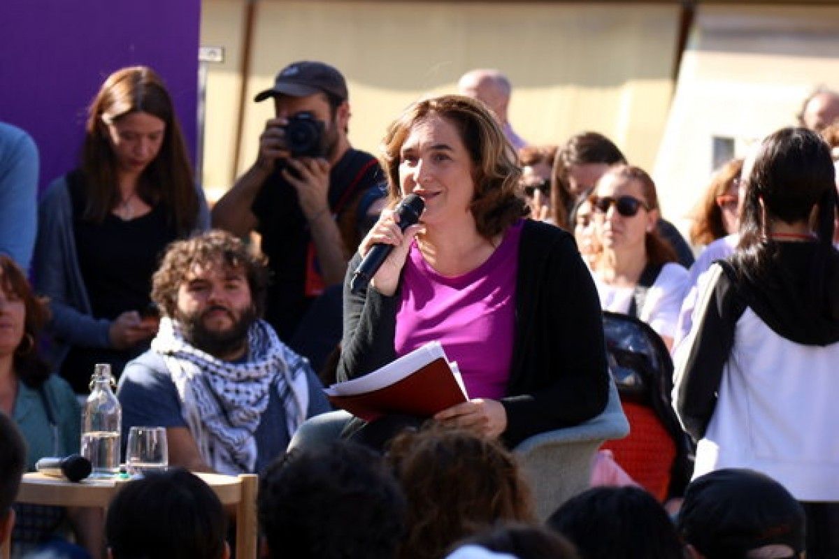 L'alcaldessa de Barcelona, Ada Colau, al míting d'En Comú Podem a Santa Coloma de Gramenet.