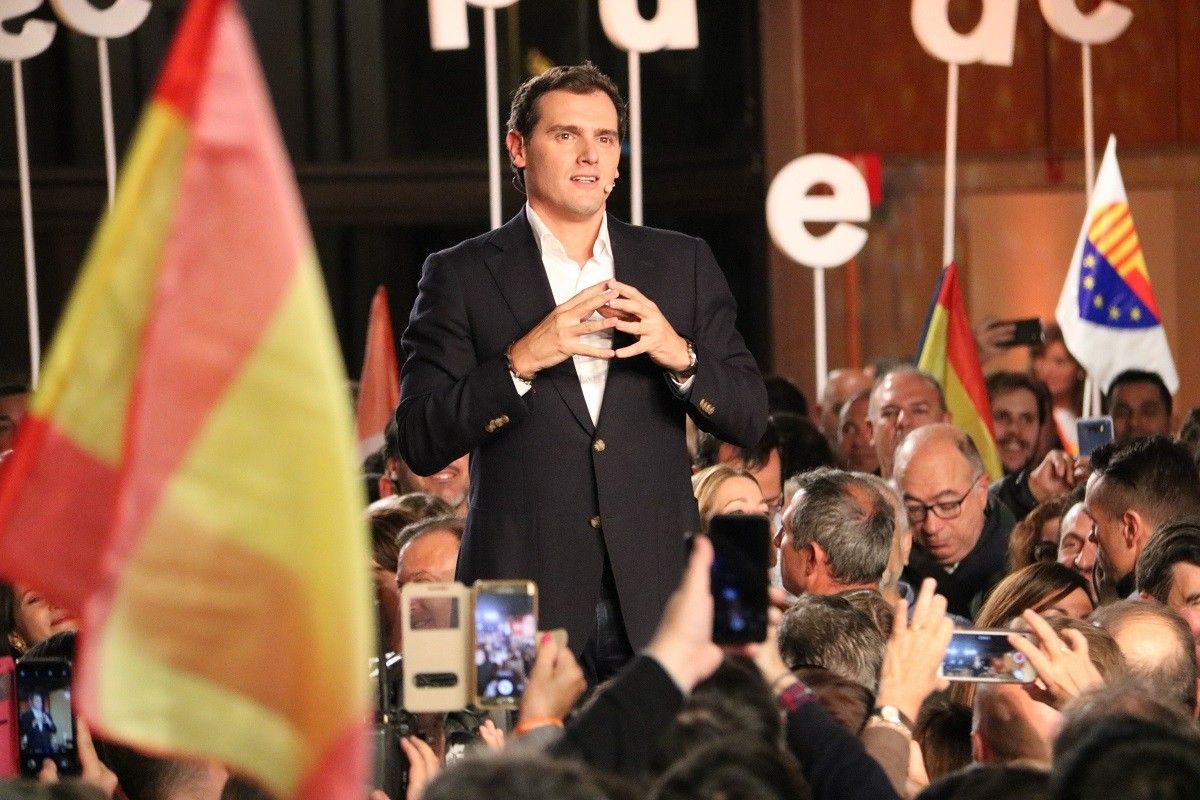 Rivera avui en el míting final de la campanya a Barcelona.