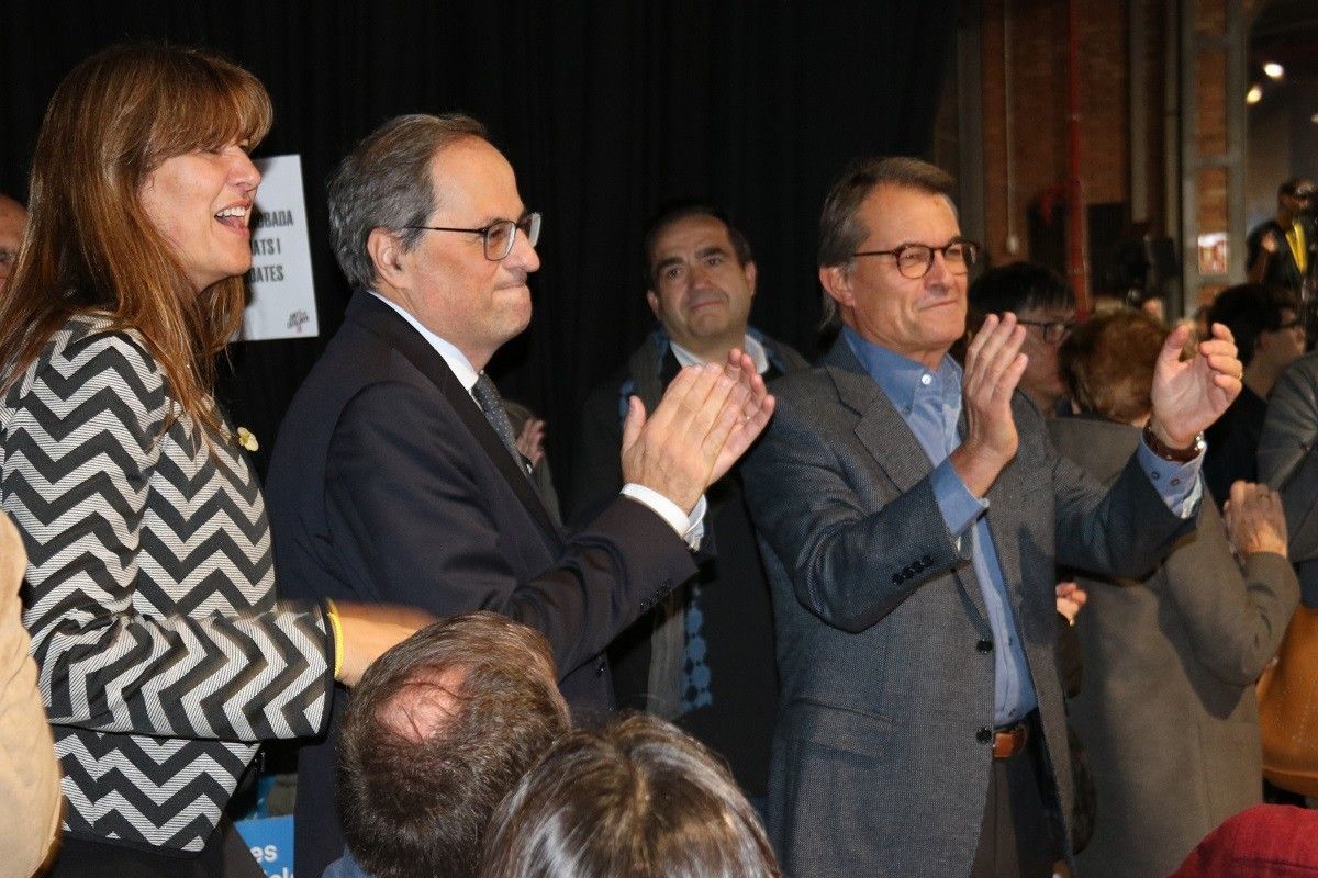 Laura Borràs, Quim Torra i Artur Mas, en el míting final de JxCat