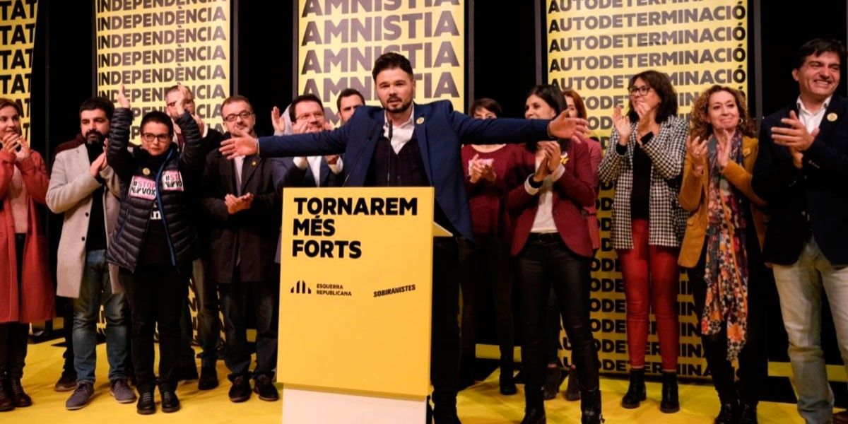 Gabriel Rufián celebra la victòria d'ERC a les eleccions espanyoles