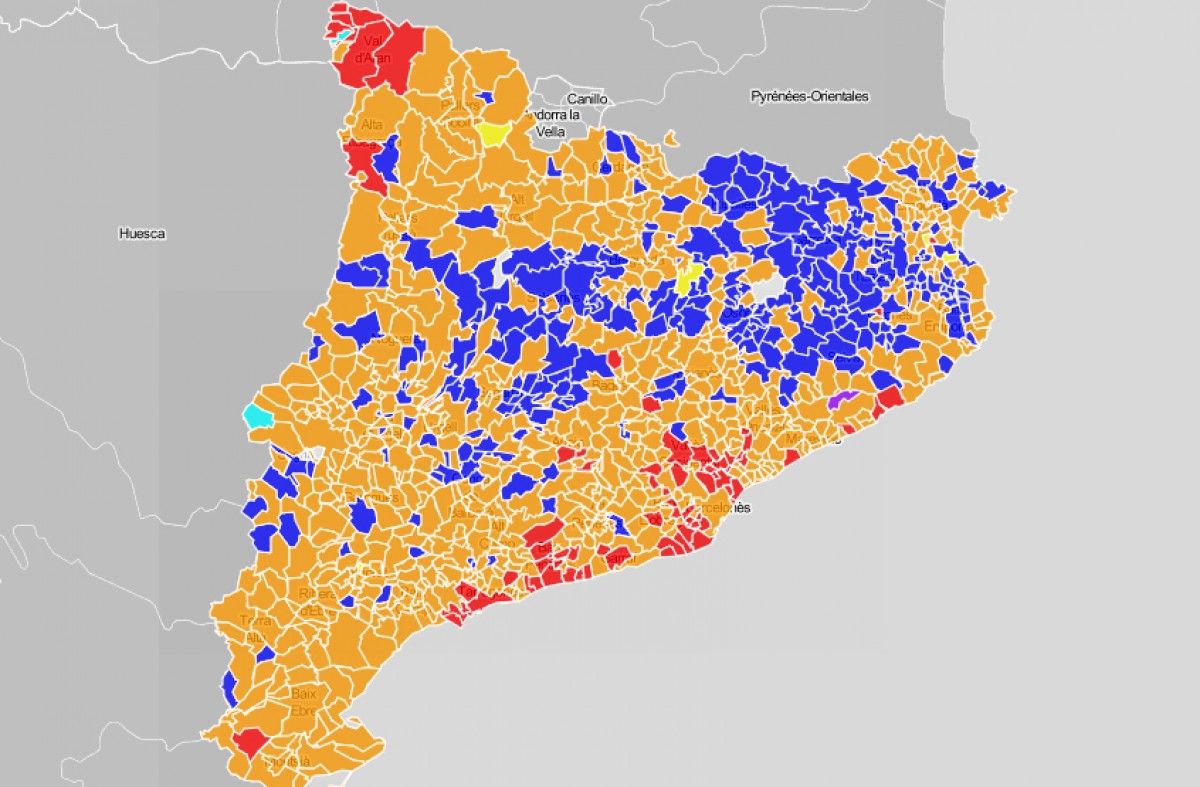 Mapa de Catalunya, en funció del partit més votat el 10-N.