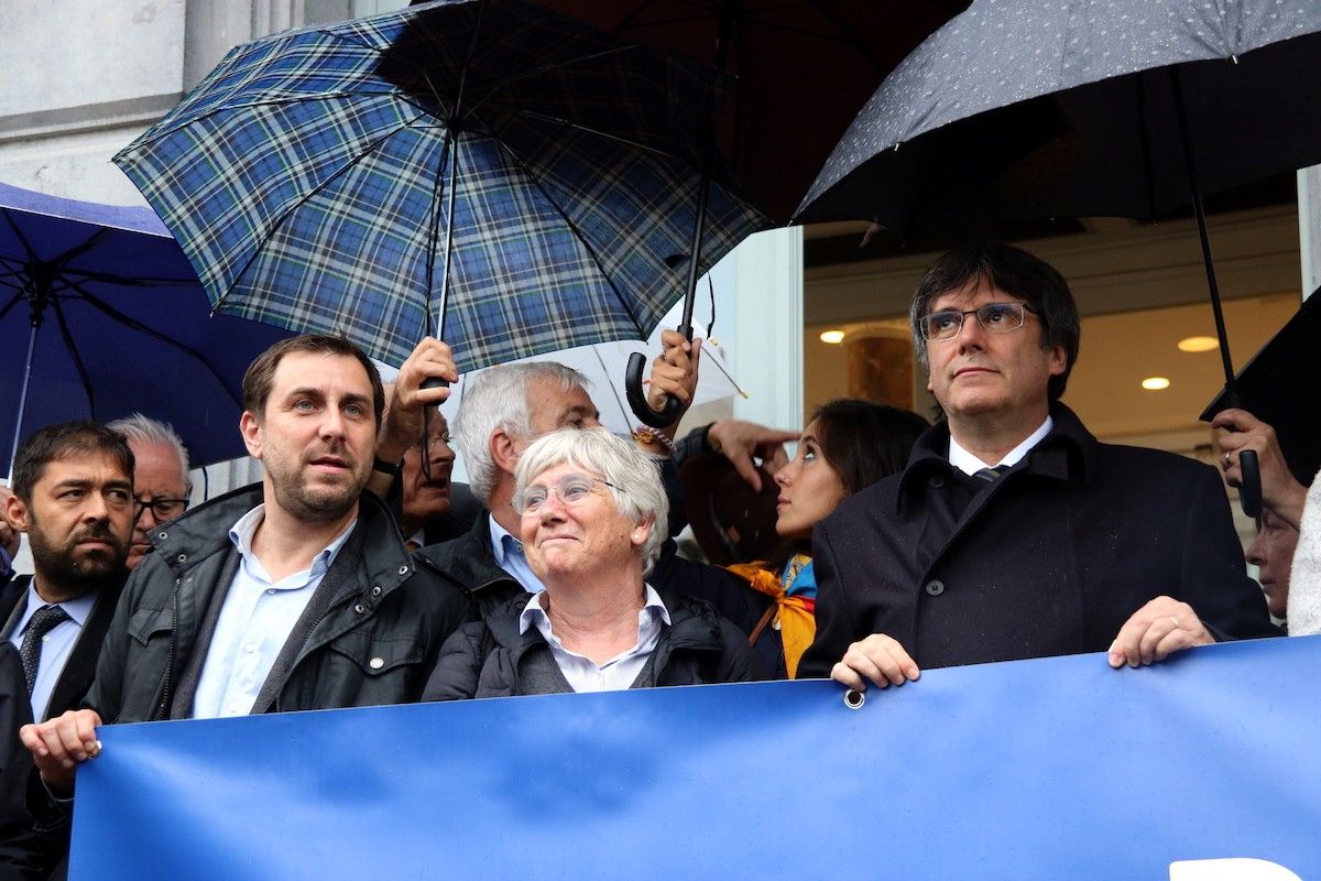 Comín, Ponsatí i Puigdemont, en un acte a Brussel·les
