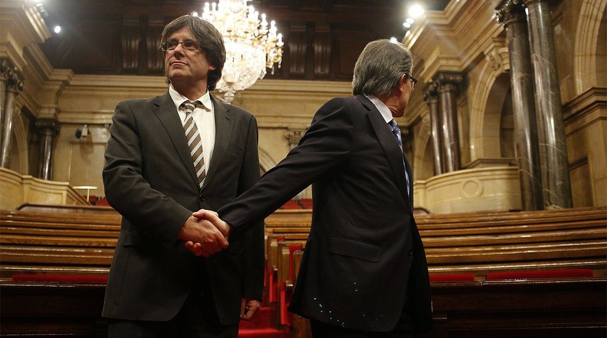 Carles Puigdemont i Artur Mas, després del ple d'investidura