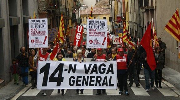 Caplaçalera de la manifestació de la vaga general a Ripoll.