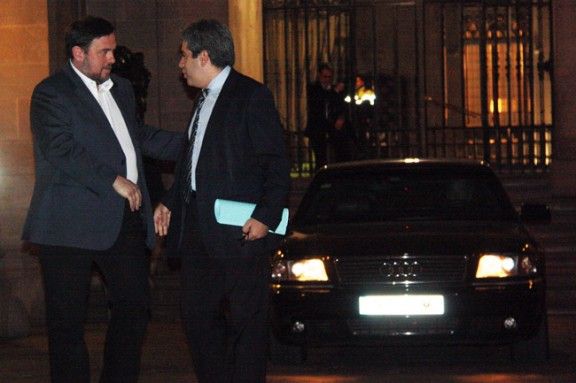 Oriol Junqueras i Francesc Homs després de la reunió amb Mas.
