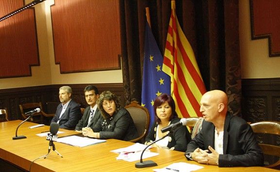 Teresa Jordà i Xavier Tudela amb representants de Figueres, Escaldes i Badalona