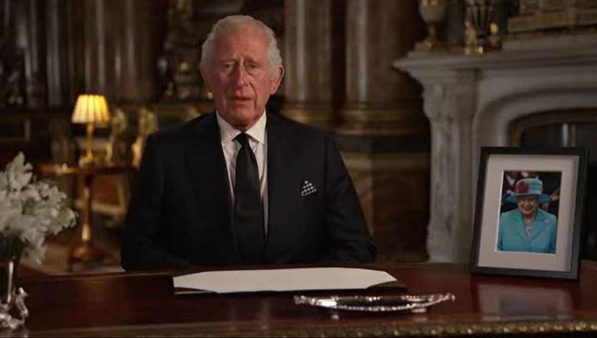 El nou rei britànic, Carles III, en un moment del seu discurs.