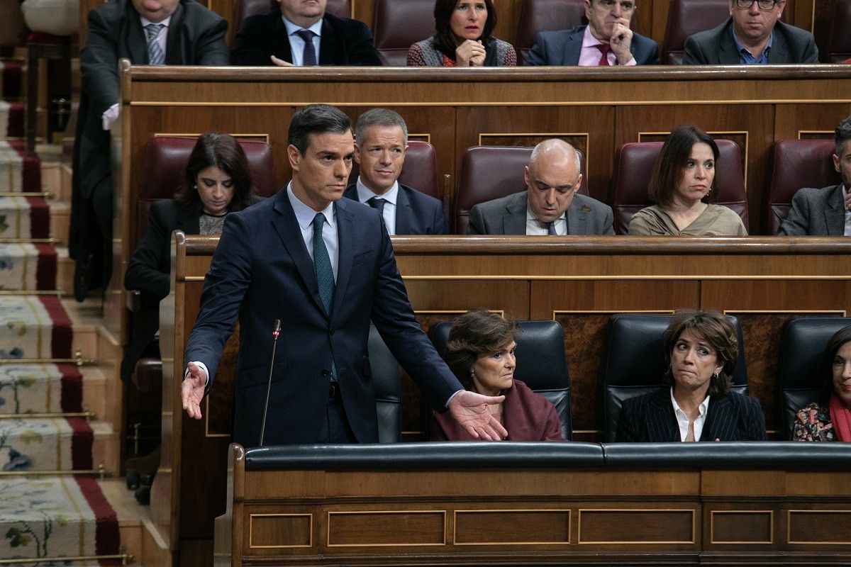 El candidat a la presidència del govern espanyol, Pedro Sánchez, durant la votació fallida de la investidura