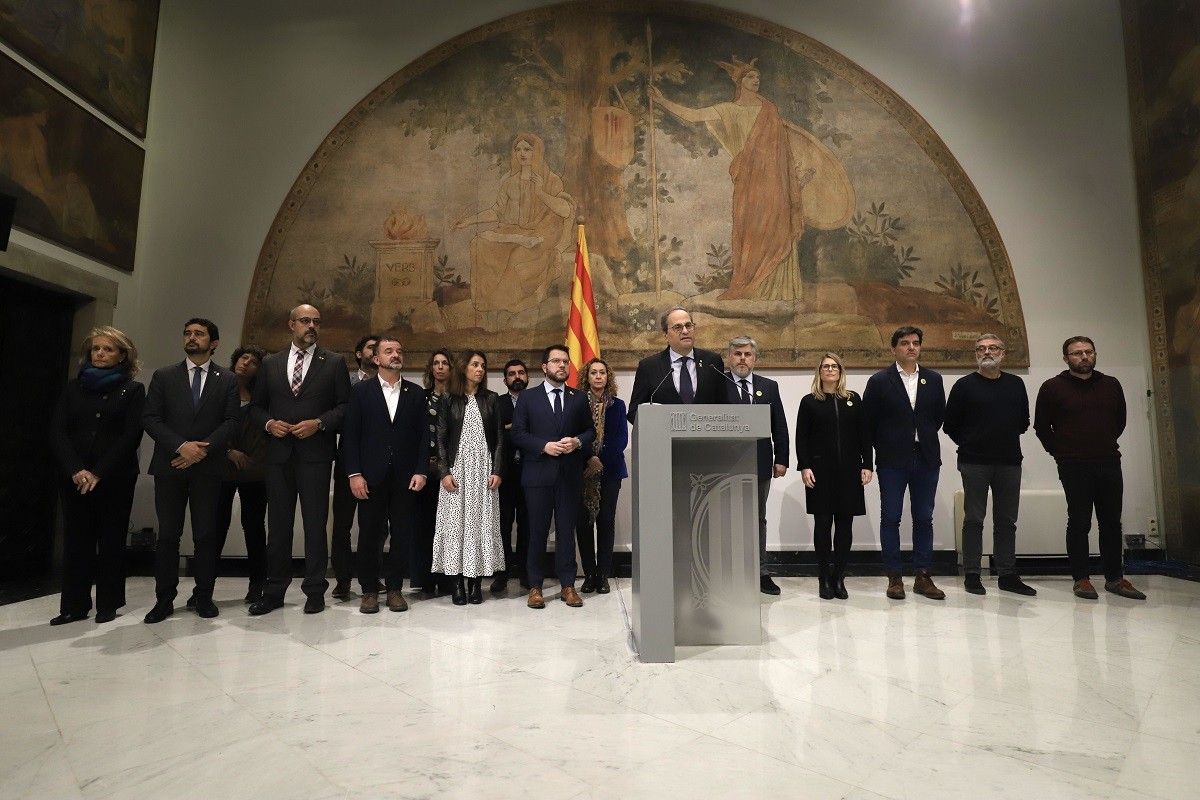 Torra, membres del Govern i dirigents parlamentaris, al Palau de la Generalitat