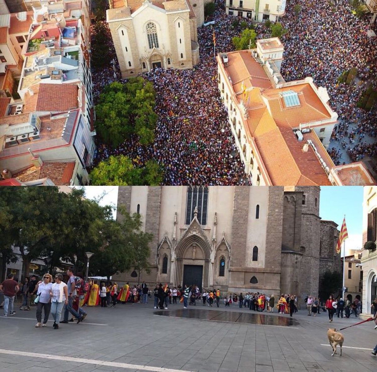 Comparació de l'afluència de participants en les concentracions sobiranista del 3-O i l'unionista del 6-O a Sabadell