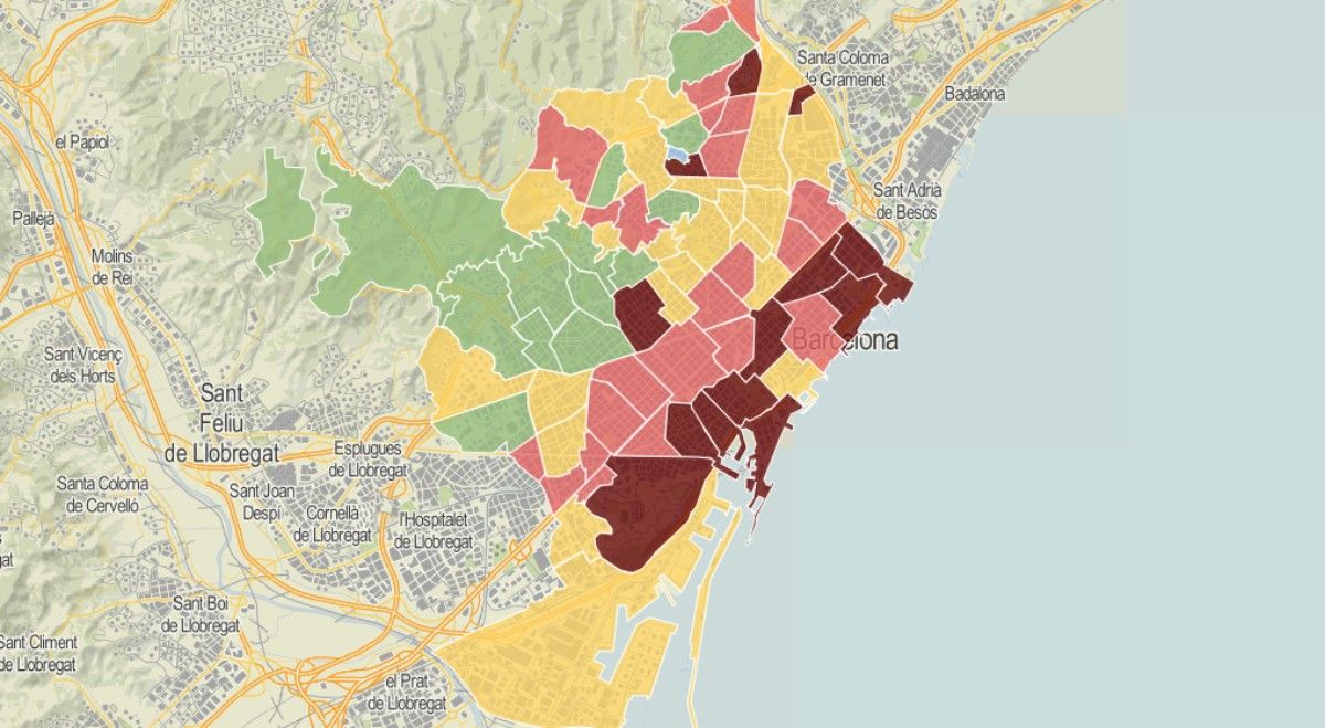 Mapa dels barris de Barcelona, en funció de les dificultats per pagar el lloguer.