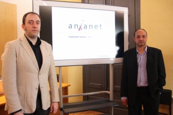 Els dos responsables d'Anxanet, David Andreu i Albert Batchellí, aquest dimarts durant la presentació del grup de telecomunicacions