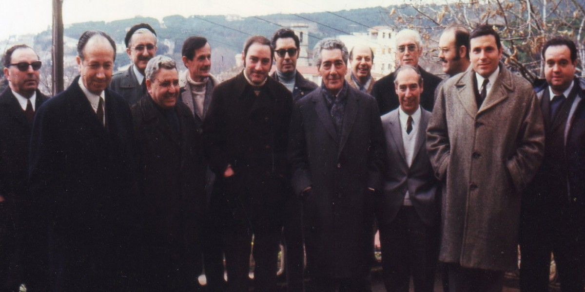 Un grup de membres del Front Nacional, amb Joan Cornudella al mig, el 20 d'abril del 1969 a Sant Andreu de Llavaneres.