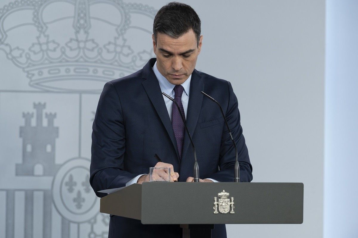 El president del govern espanyol, Pedro Sánchez, durant una compareixença