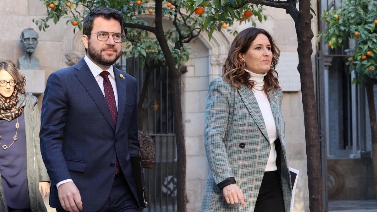 Aragonès i Vilagrà, abans de la reunió del Govern del 31 de gener del 2023.
