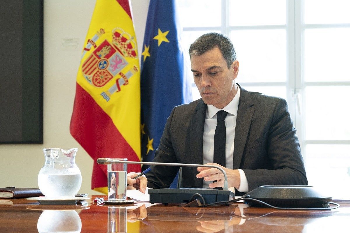 El president del govern espanyol, Pedro Sánchez, aquest diumenge a la Moncloa.