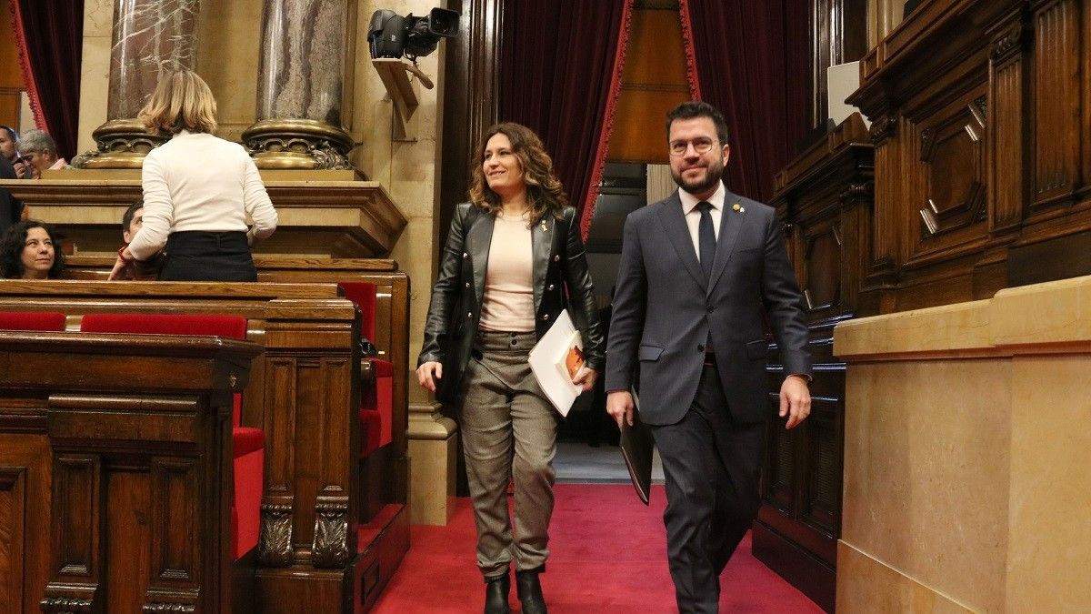 Pere Aragonès i Laura Vilagrà, al Parlament.