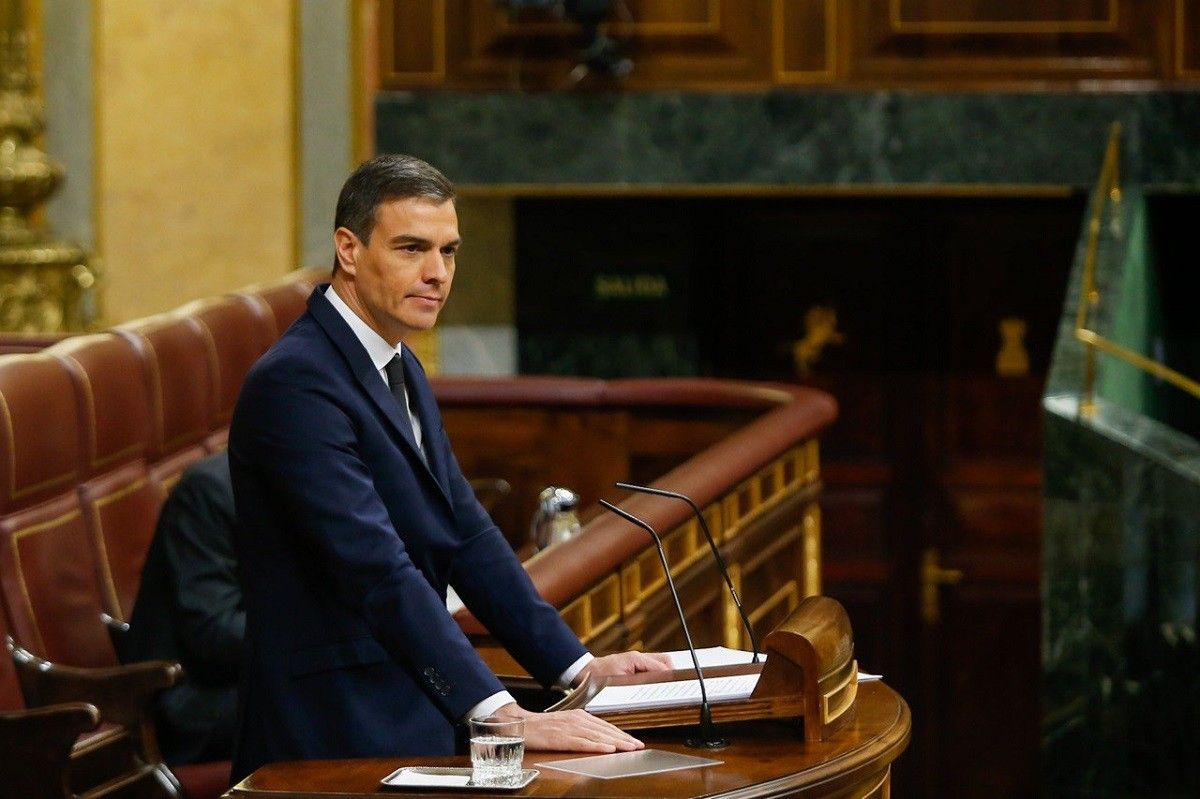 Pedro Sánchez, durant el debat de la sisena pròrroga de l'estat d'alarma.