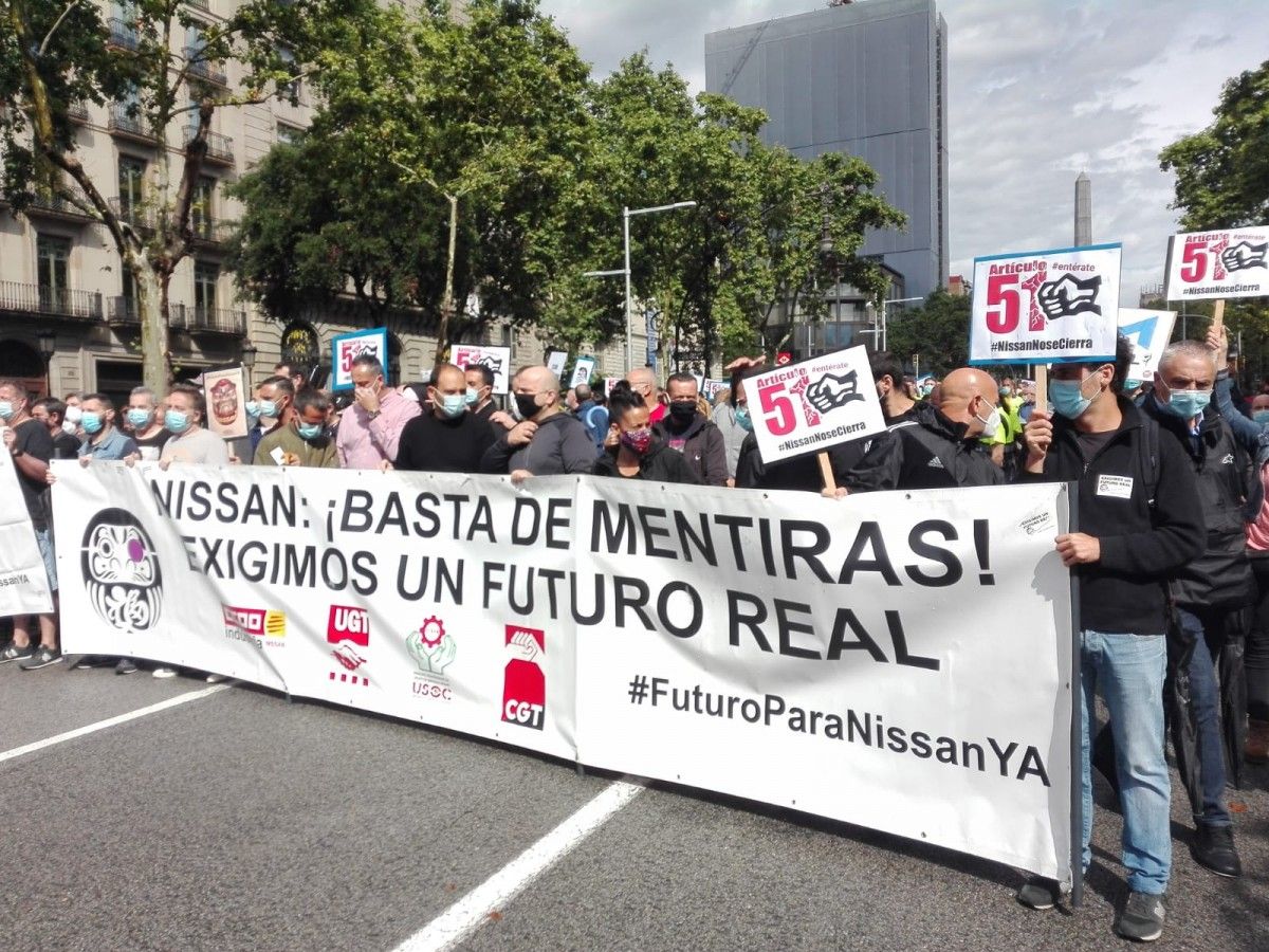 Protesta dels treballadors de Nissan aquest dijous a Barcelona