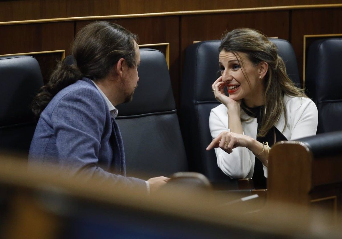 Pablo Iglesias i Yolanda Díaz, mesos enrere al Congrés