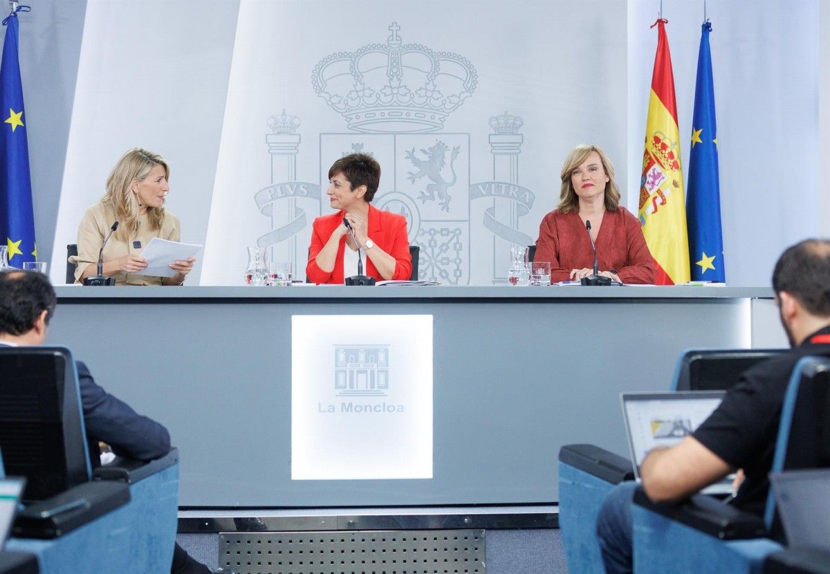 Yolanda Díaz, Isabel Rodríguez i Pilar Alegría aquest dimarts a la Moncloa.