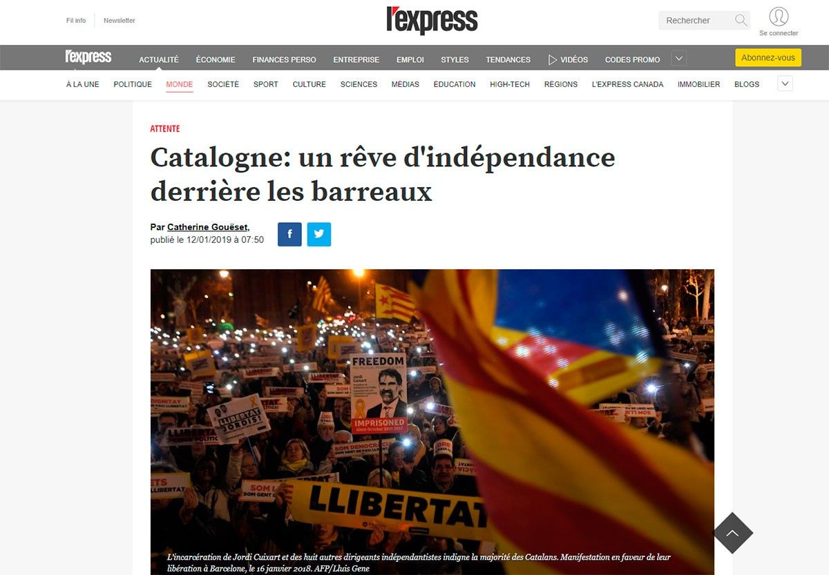 Reportatge de «L'Express» sobre el procés català